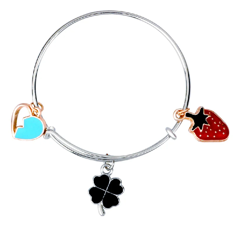 Ladies bracelets black white -Mahi Heart Strawbery & Floral Shaped Enamel Work Charms Kids Bracelets for Girls (BRK1100988M)