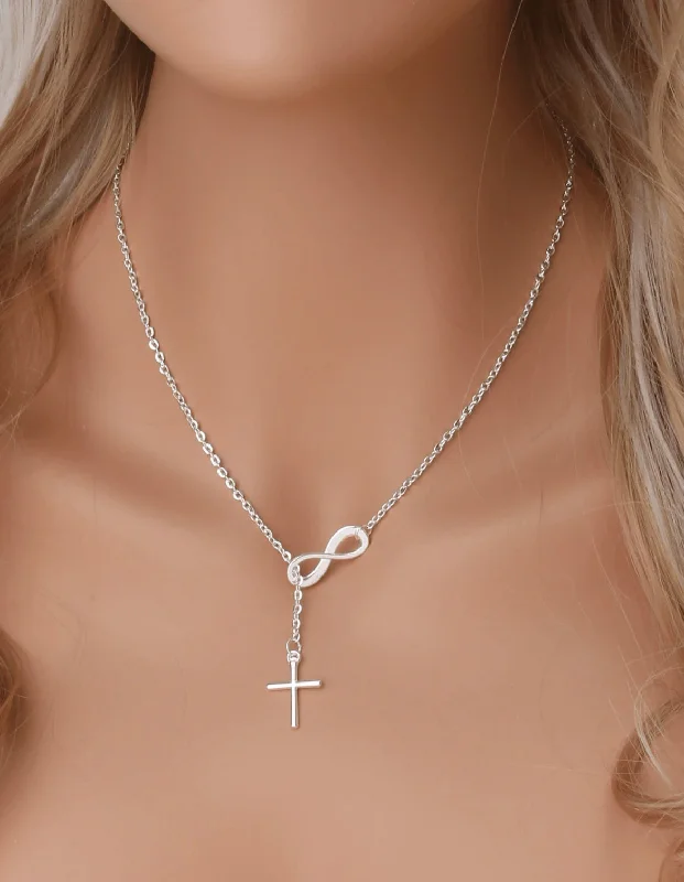 Ladies necklaces viking rune -Beautiful Silver Infinity Cross Necklace