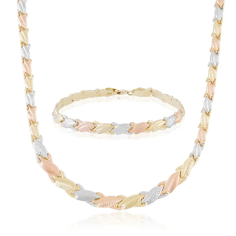 Ladies bracelets budget glow -14kt Tri-Gold Matching Necklace and Bracelet