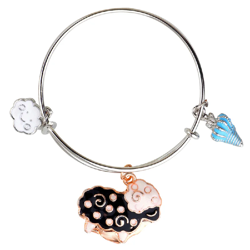 Ladies bracelets unique find -Mahi Rhodium Plated Cloud Ship & Shell Shaped Colorful Enamel Work Charms Kids Bracelets for Kids (BRK1100919M)