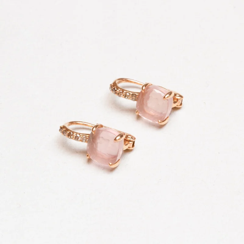 ladies earrings astrology-Vintage Gold Diamond Earrings with Pink Tourmaline