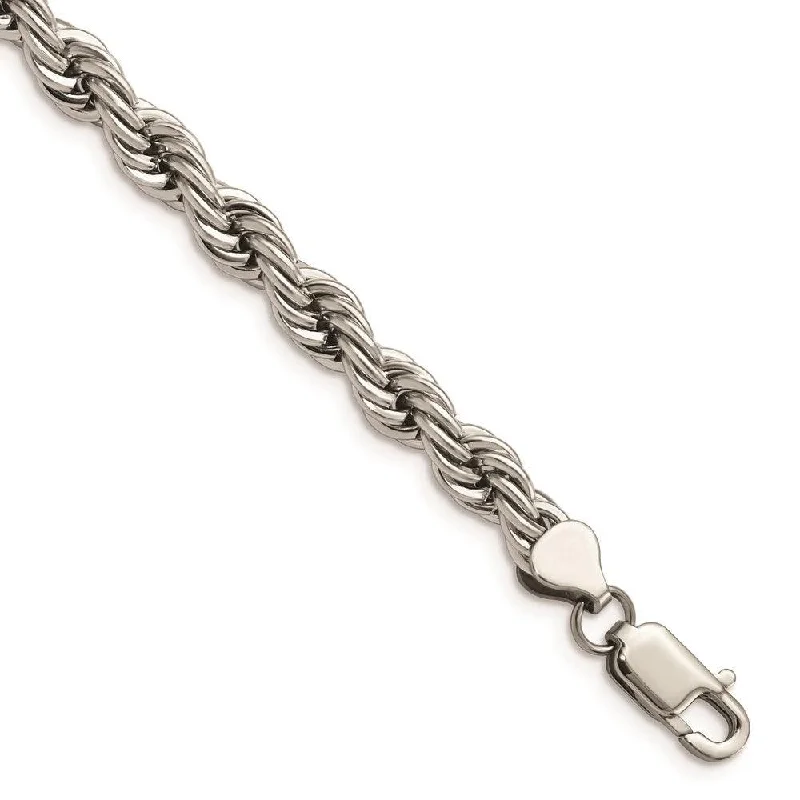 Ladies bracelets carved detail -Stainless Steel Polished 7mm Rope Bracelet