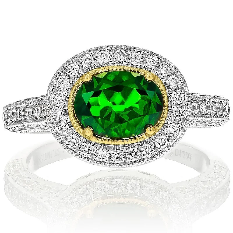 ladies rings ocean-Juleve 18KT Gold 1.72 CT Chrome Diopside & 1.22 CTW Diamond Ring