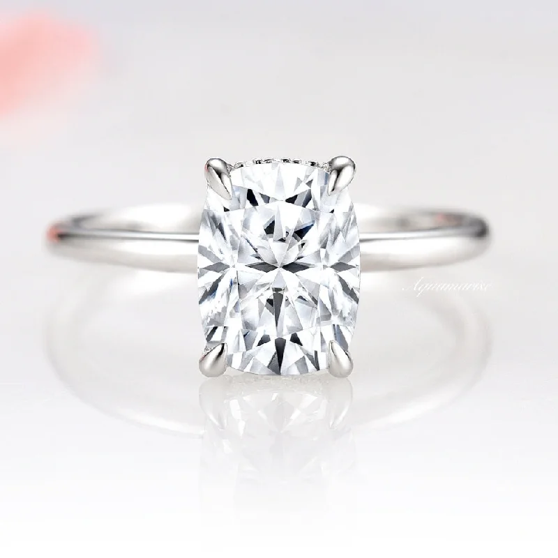 ladies engagement rings gift-2CT Solitaire Cushion Cut Moissanite Engagement Ring- 14K White Gold