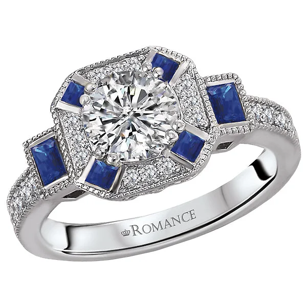 ladies rings casual-Sapphire and Diamond Semi-Mount Ring