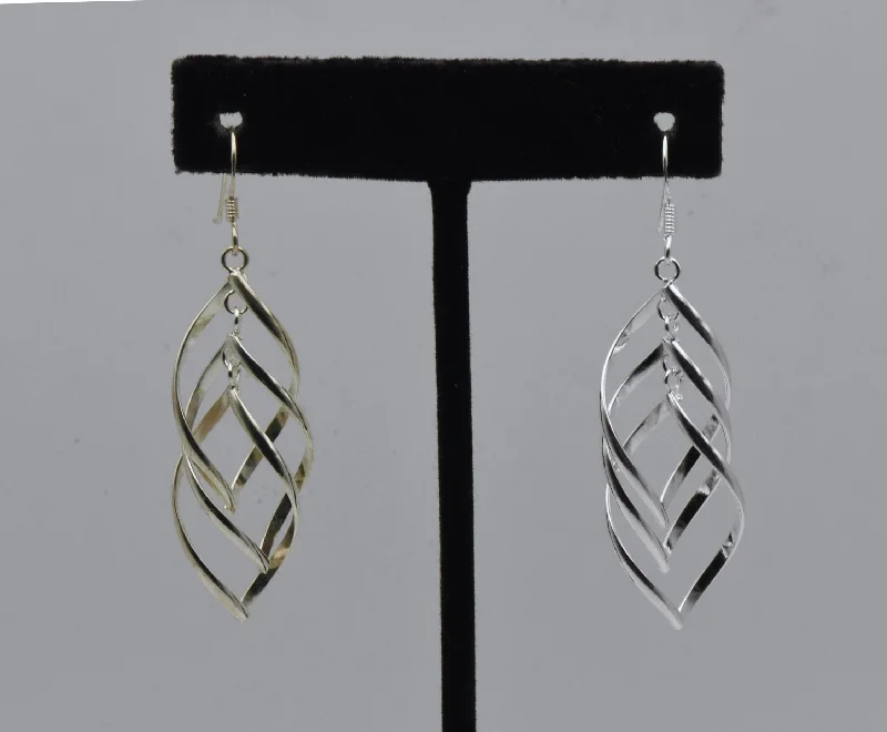 ladies earrings elegant-Vintage Sterling Silver Flat Spiral Dangle Earrings Mismatched Pair