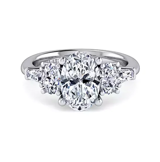 ladies engagement rings embossed-Evie - 18K White Gold Oval Five Stone Diamond Engagement Ring