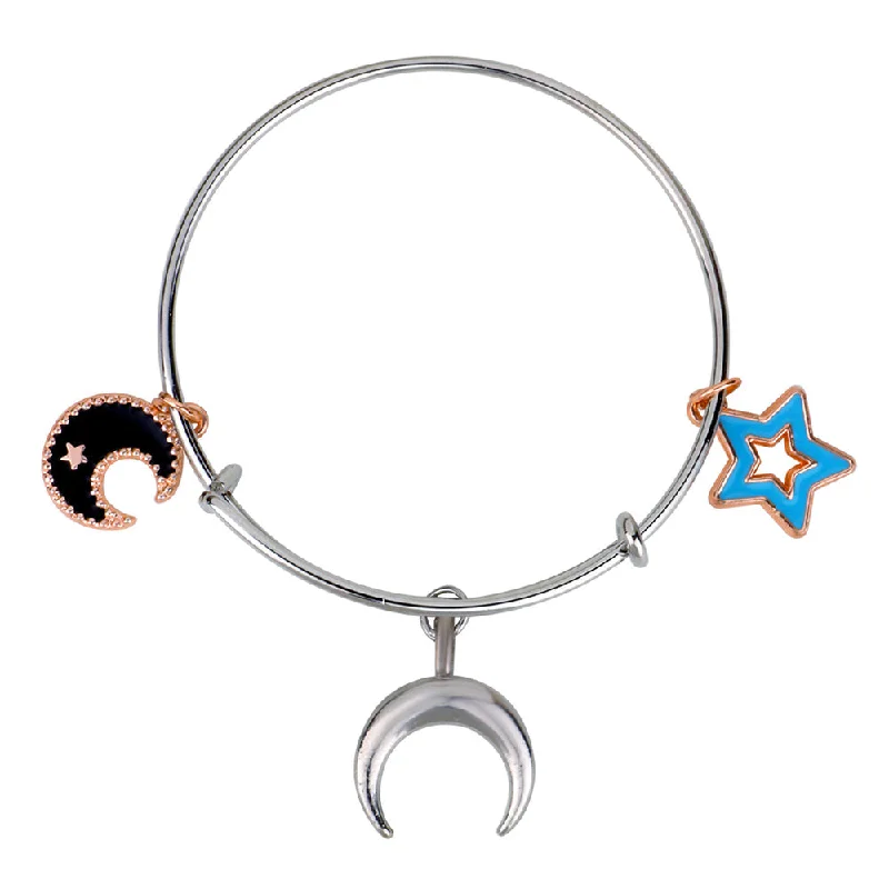 Ladies bracelets rare craft -Mahi Rhodium Plated Moon & Star Shaped Colorful Enamel Work Charms Kids Bracelets for Kids (BRK1100920M)