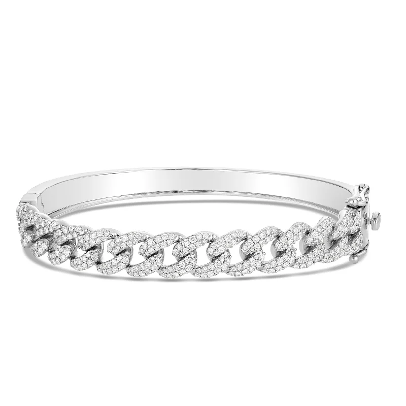 Ladies bracelets old mine charm -10K White Gold 2.0ct Prong set Diamond Cuban Bangle Bracelet