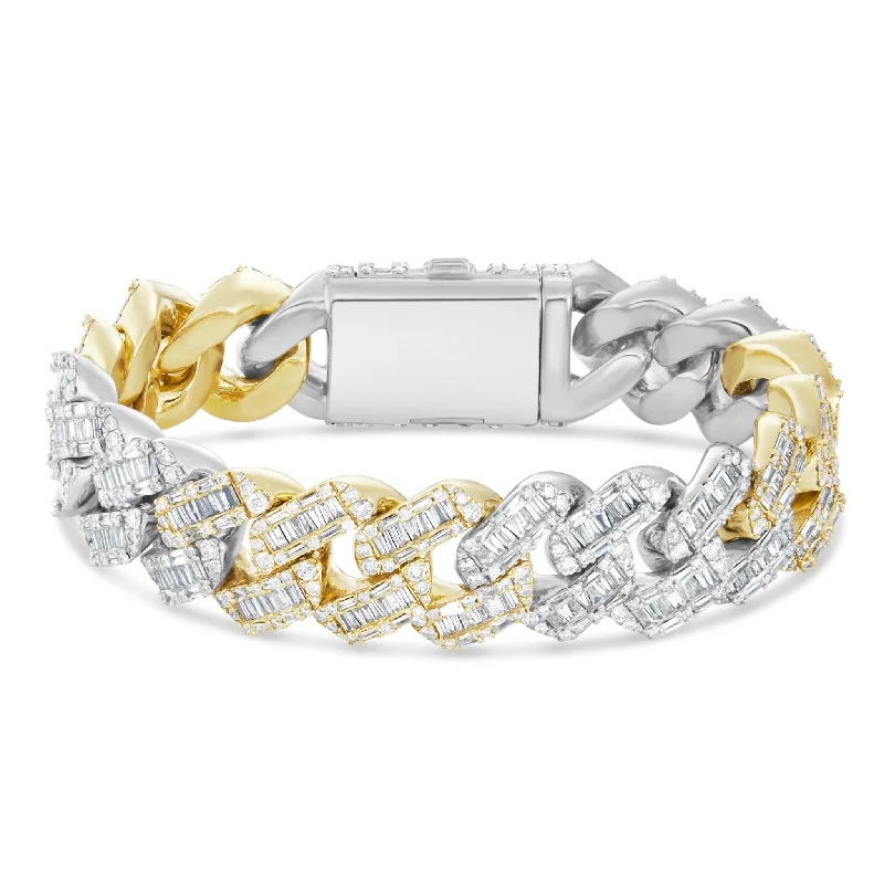 Ladies bracelets with dazzling stones -10K Gold Two Tone 10.25ct Baguette Diamond 10mm Cuban Bracelet