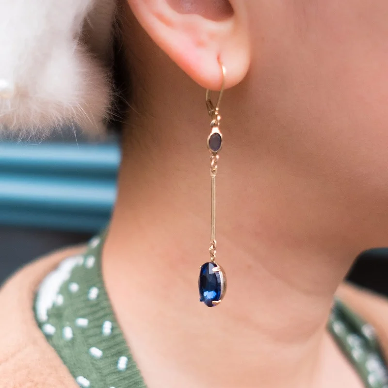 ladies earrings drop-Oval Drop Earrings: Vintage Blue Long Drop Crystal Earrings