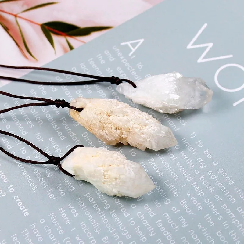 Ladies necklaces gemstone halo -Raw Clear Quartz Crystal Necklace