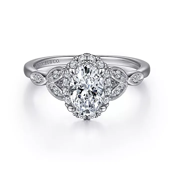 ladies engagement rings fall-Katriane - Vintage Inspired 14K White Gold Oval Halo Diamond Engagement Ring