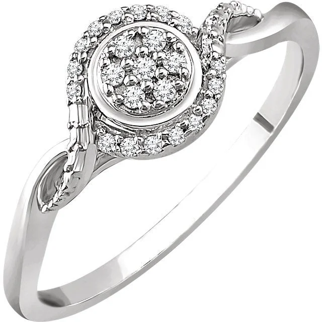 ladies rings trusted-10KT WHITE GOLD 1/10 CTW ROUND DIAMOND CLUSTER PROMISE RING