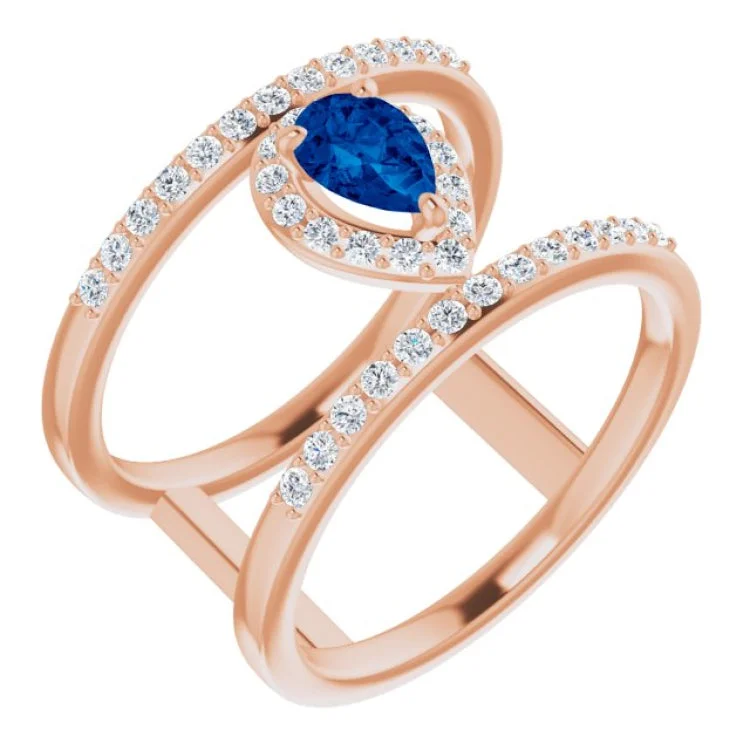 ladies rings magazine-14K Rose Lab-Grown Blue Sapphire & 1/3 CTW Natural Diamond Ring