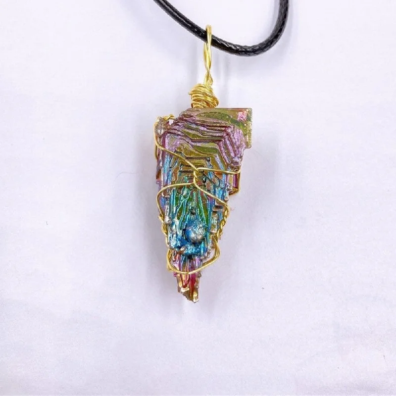 Ladies necklaces pink stone -Rainbow Bismuth Crystal Necklace