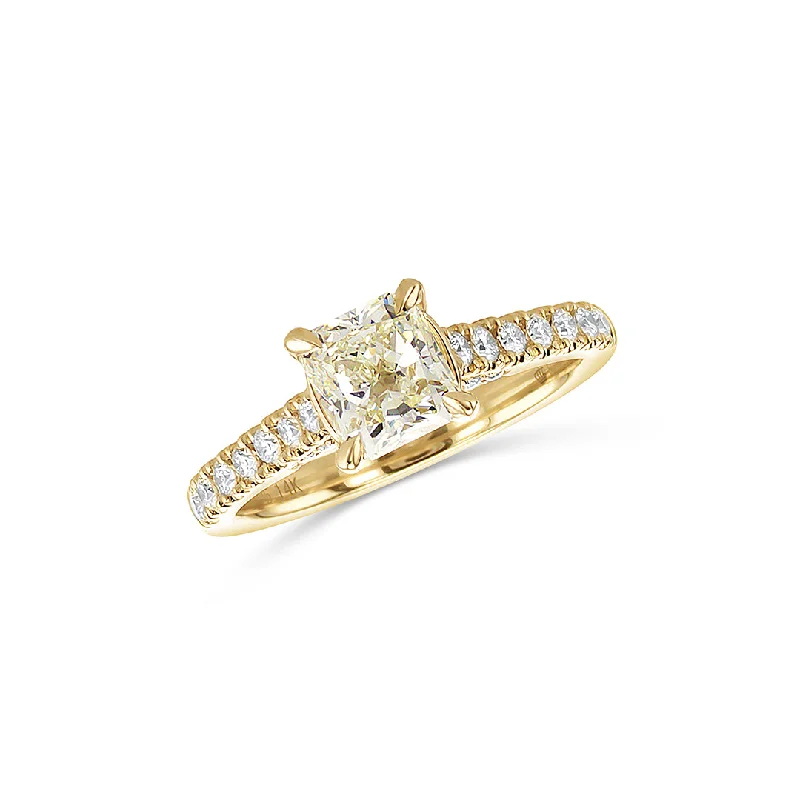 ladies engagement rings 1980s-1.13 CT Radiant Diamond and 0.38 Cttw Prong Set 14K Yellow Gold Engagement Ring