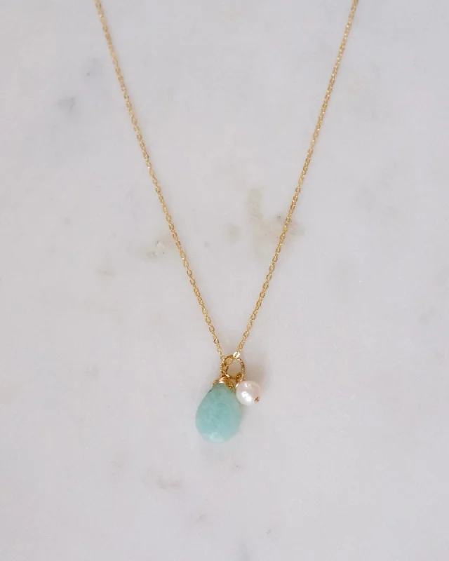 Ladies necklaces wood drop -Amazonite pearl Necklace