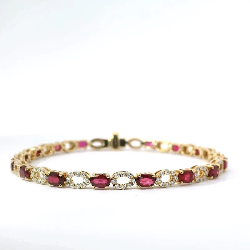 Ladies bracelets etched personalization -14K Yellow Gold Ruby and Diamond Bracelet