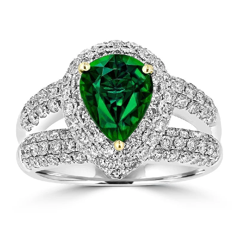 ladies rings size 5-JULEVE 18KT WHITE GOLD CHROME TOURMALINE AND DIAMOND RING