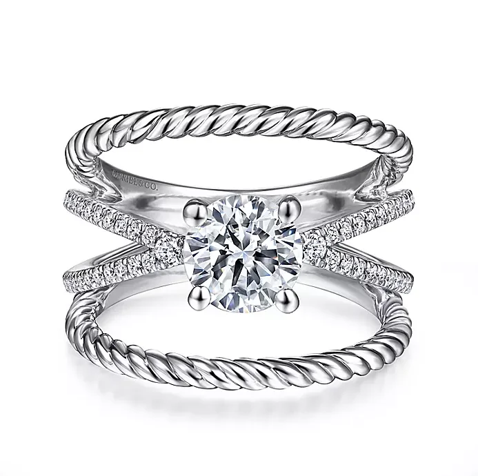 ladies engagement rings eternity-Charisma - 14K White Gold Round Split Shank Diamond Engagement Ring