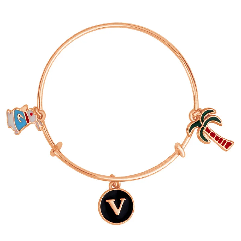 Ladies bracelets budget glow -Mahi V Letter Rabit & Coconut Tree Shaped Rose Gold Plated Enamel Work Charms Kids Bracelets for Kids (BRK1100965Z)