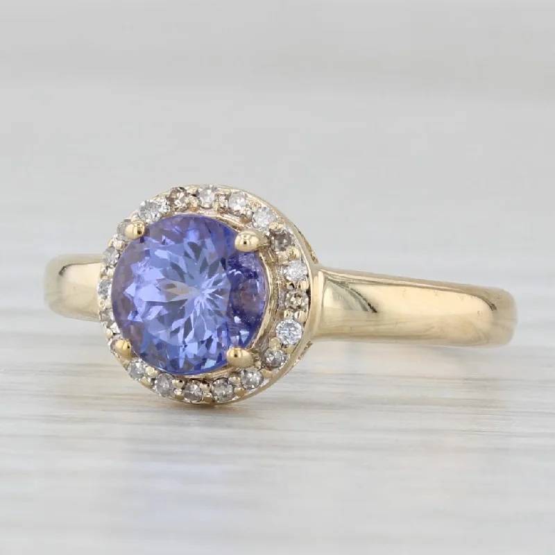 ladies engagement rings treat-1.04ctw Round Tanzanite Diamond Halo Ring 10k Gold Size 5 Engagement