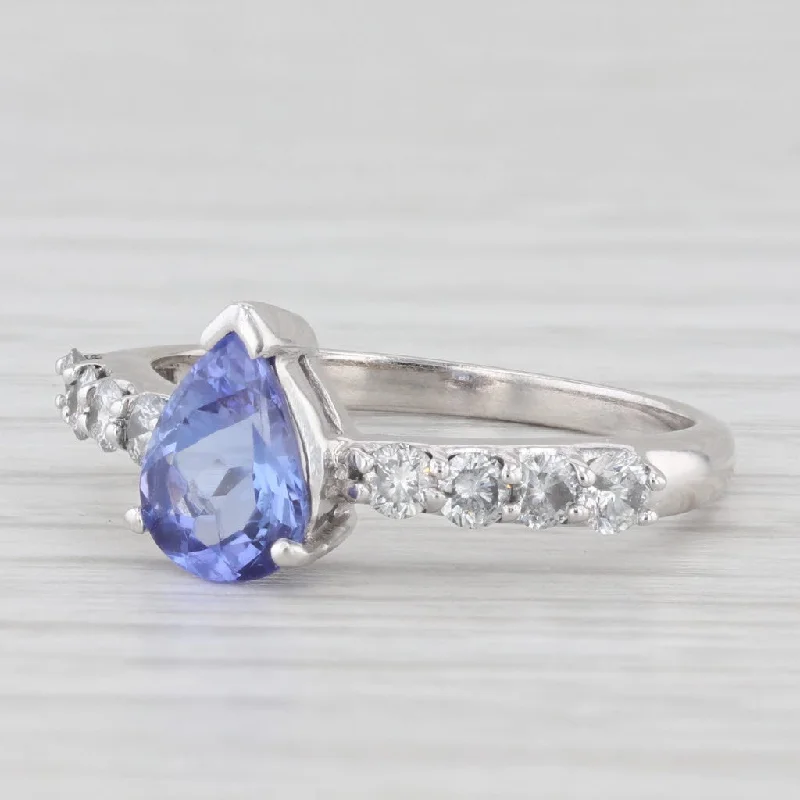 ladies engagement rings open-1.42ctw Pear Tanzanite Diamond Ring 14k White Gold Size 7 Teardrop Engagement