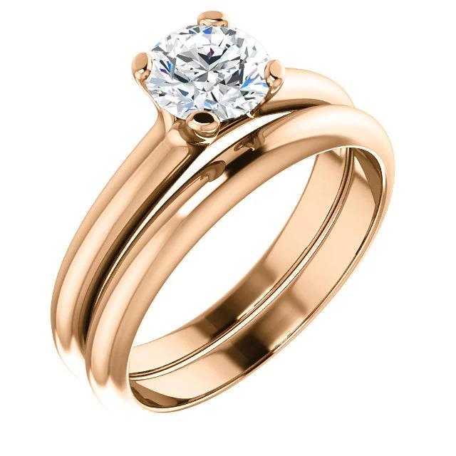 ladies engagement rings affordable-18K Rose Round Solitaire Engagement Ring Matching Band 122005:862:PMB