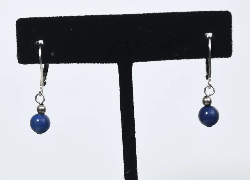 ladies earrings onyx-Sterling Silver Lapis Lazuli Dangle Earrings