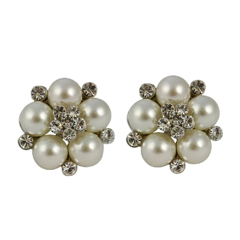 ladies earrings holiday-Audrey Hepburn Inspired Clip on Earrings:1950s Style Pearl and Diamante Clip On Earrings