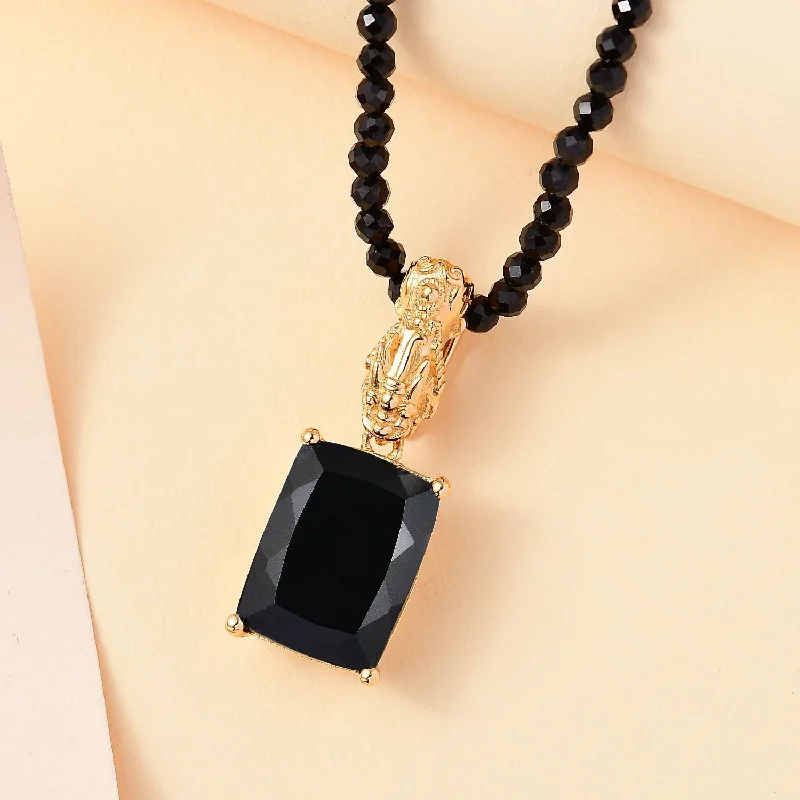 Ladies necklaces custom engraving -Pixiu Pendant Necklace with California Black Jade and Spinel Beads