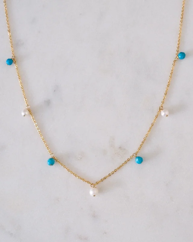 Ladies necklaces custom length -Turquoise Pearl Bohemian Necklace