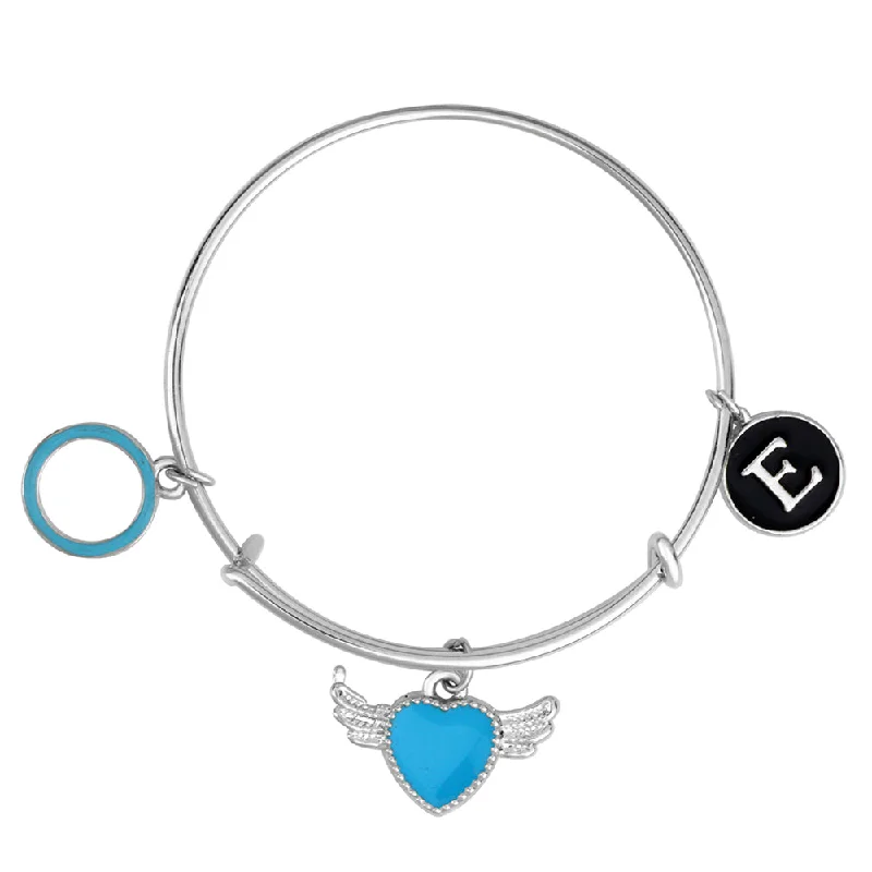 Ladies bracelets water glow -Mahi E Letter Circle & Heart Wing Shaped Rhodium Plated Enamel Work Charms Kids Bracelets for Kids (BRK1100963R)