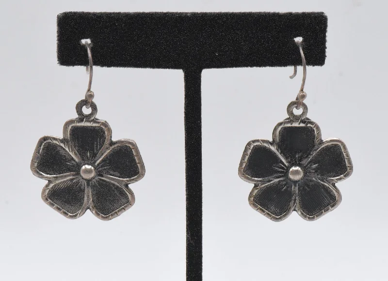 ladies earrings topaz-Vintage Sterling Silver Flower Dangle Earrings