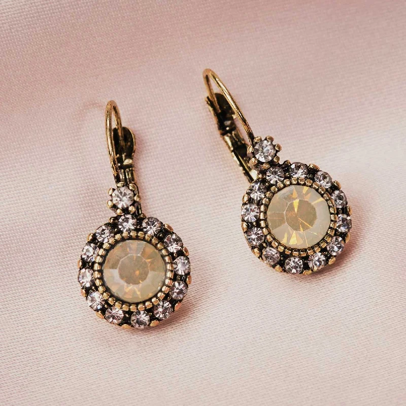 ladies earrings display-Stone Drop Earrings: French Clip Sand Opal Stone Drop Earrings