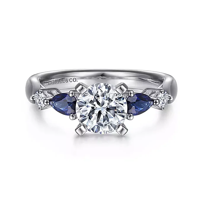 ladies engagement rings green-Carrie - 14K White Gold Round Five Stone Sapphire and Diamond Engagement Ring