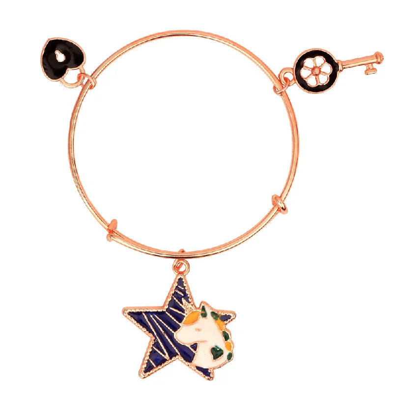 Ladies bracelets wood glow -Mahi Lock Key & Star Unicorn Shaped Rose gold Plated Charm Bracelet for Kids (BRK1100837Z)