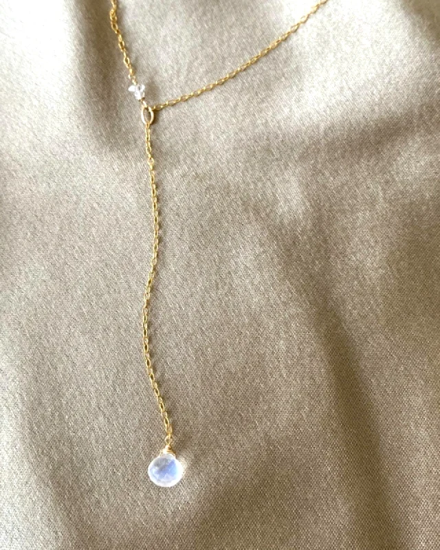 Ladies necklaces sun moon -Royal Blue Moonstone Y Necklace