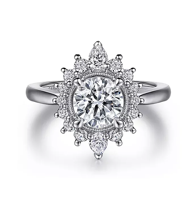 ladies engagement rings modern twist-Heidi - 14K White Gold Fancy Halo Round Diamond Engagement Ring