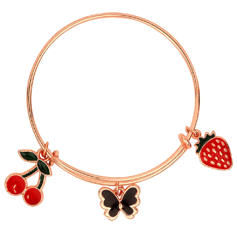 Ladies bracelets black stone -Mahi Cherry, Strawberry & Butterfly Shaped Rose Gold Plated Enamel Work Charms Bracelet for Girls (BRK1100864Z)