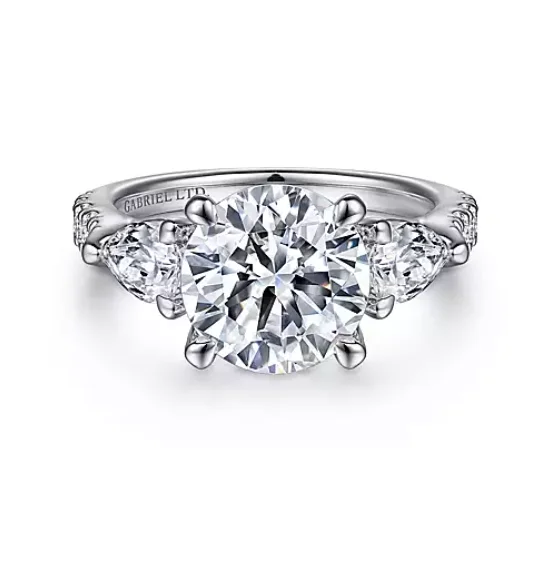 ladies engagement rings understated-Elianna - 18K White Gold Round Three Stone Diamond Engagement Ring