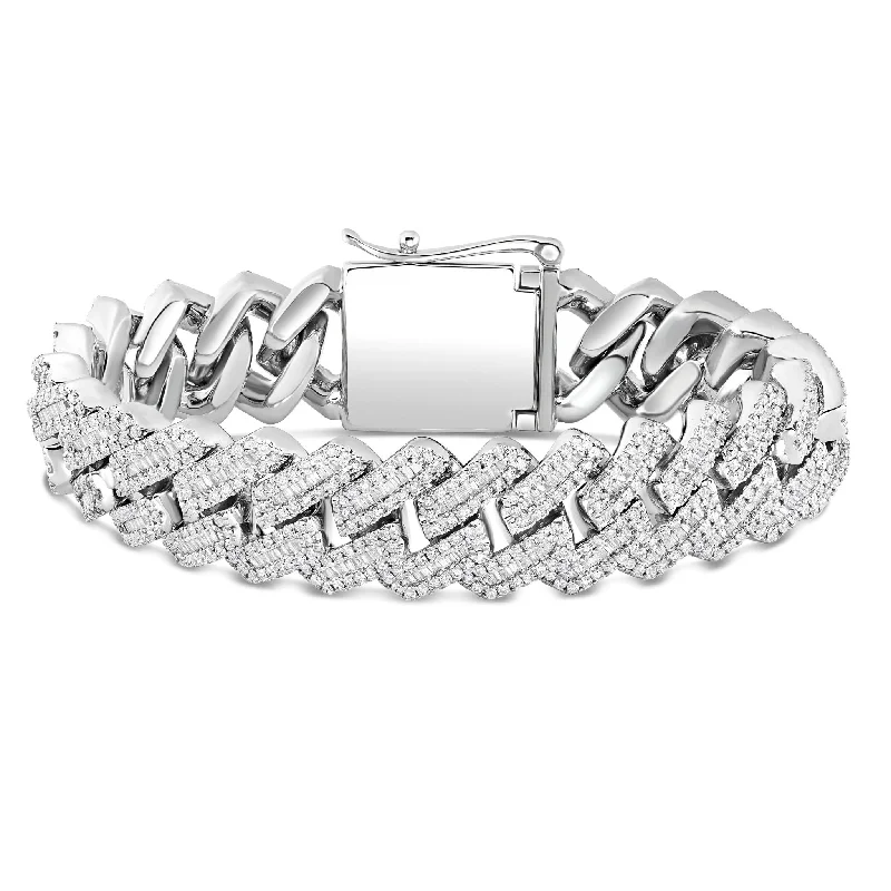 Ladies bracelets pave glow -10K White Gold 25ct Prong set Baguette Diamond 10mm Cuban Bracelet