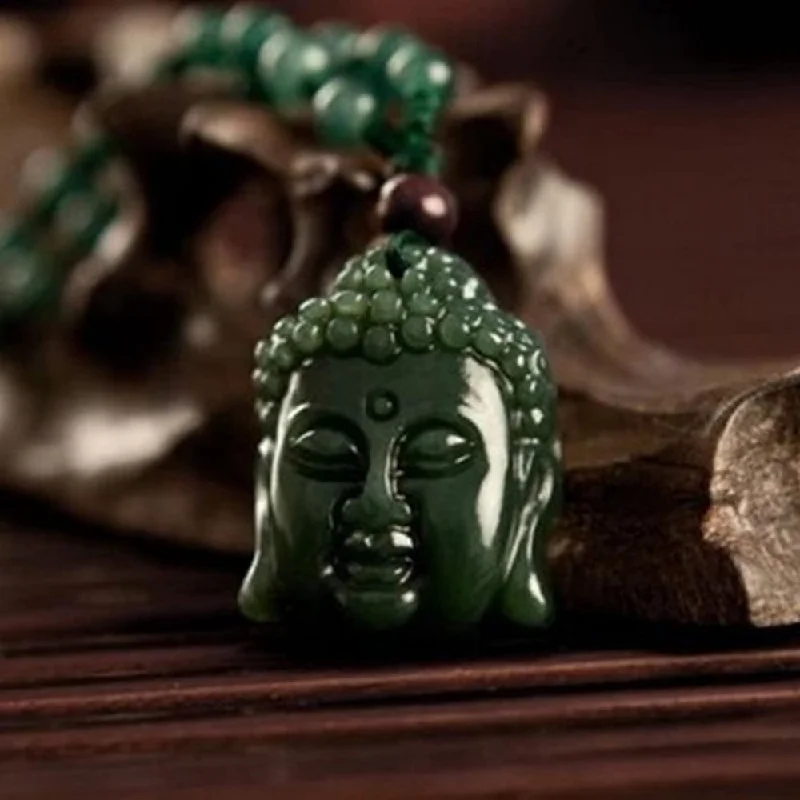 Ladies necklaces medieval vibe -Jade Buddha Head Necklace