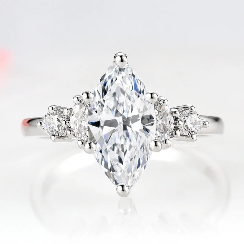 ladies engagement rings elegant-Marquise Cut Engagement Ring- 14K White Gold