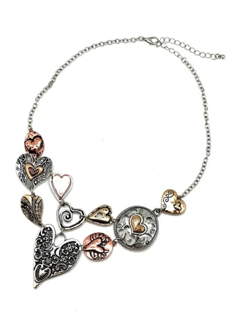 Ladies necklaces ruby sparkle -Multi Metal Heart Necklace