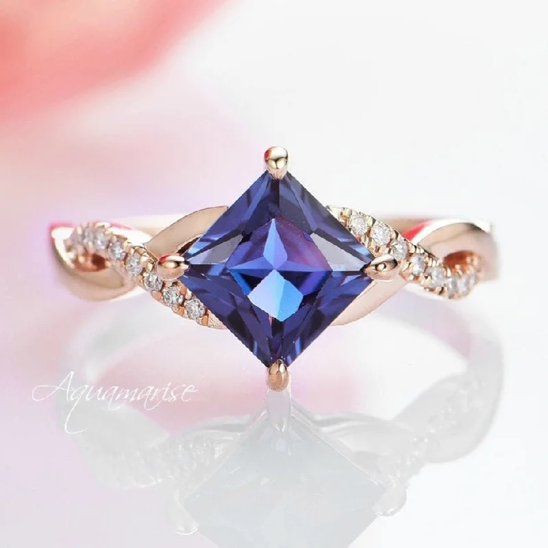 ladies engagement rings turquoise-Sophia Kite Teal & Purple Alexandrite Engagement Ring- 14K Solid Rose Gold