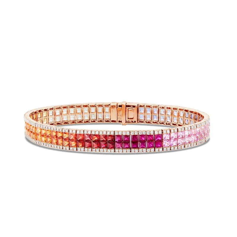 Ladies bracelets african shine -18K Gold 17.59ct Two-row Diamond and Sapphire Rainbow Tennis Bracelet