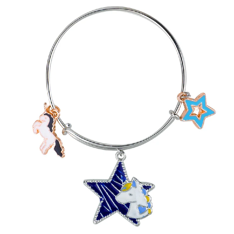 Ladies bracelets lasting beauty -Mahi Rhodium Plated Unicorn & Star Shaped Colorful Enamel Work Charms Kids Bracelets for Girls (BRK1100917M)