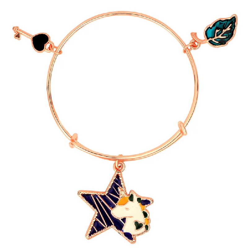 Ladies bracelets southwest glow -Mahi Leaf, Key & Star Unicorn Rose Gold Plated Enamel Work Charms Bracelet for Girls (BRK1100844Z)